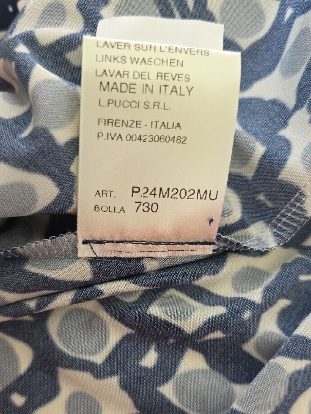 AGO e FILO Navy and White Geometric Long-Sleeve Wrap Dress.  Size 42 - Picture 14 of 14